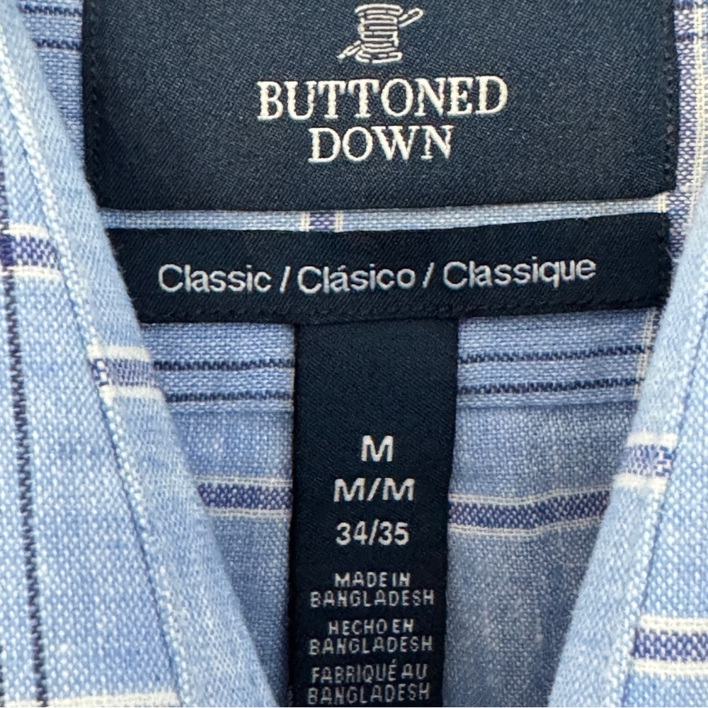 Buttoned Down Blue Linen Blend Check Long Sleeve Shirt Men’s Medium - Picture 4 of 6